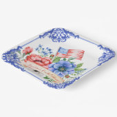 赤・白・青フローラ米国国旗 ペーパープレート (傾斜あり)