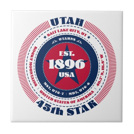 赤・白・青ユタの陶磁器タイル タイル (正面)