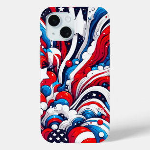 赤・白・青抽象芸術米国国旗の愛国心 iPhone 15ケース