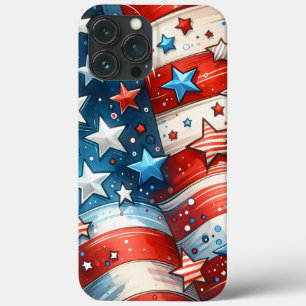 赤・白・青抽象芸術米国国旗の愛国心 iPhone 13 PRO MAXケース