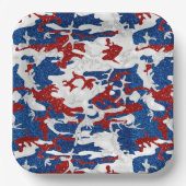 赤・白・青迷彩柄7月4日グリッター紙プラット ペーパープレート (正面)