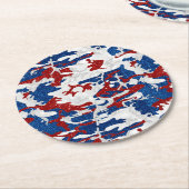 赤・白・青迷彩柄7月4日グリッター ラウンドペーパーコースター (アングル)