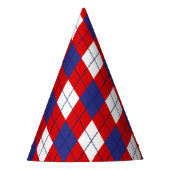赤、白、青1アーガイル紙パーティー帽子 パーティーハット (正面)