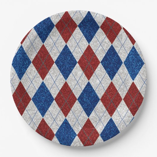 赤・白・青7アーガイル月4日グリッター ペーパープレート (正面)