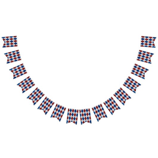 赤、白、青7月4アーガイル日グリッター バンティングフラッグ (全)