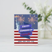 赤・白・青7月4日パーティの招待状 ポストカード (スタンド正面)