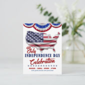 赤・白・青7月4日パーティの招待状 ポストカード (スタンド正面)