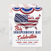 赤・白・青7月4日パーティの招待状 ポストカード (正面/裏面)
