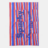 赤 白 青 サークル ストライプ キッチンタオル (縦)
