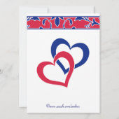 赤、白、青、ダマスクブライダルシャワー 招待状 (裏面)