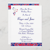 赤、白、青、ダマスクブライダルシャワー 招待状 (正面/裏面)