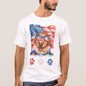 赤 白 青 ラブラドール アメリカ 7月4日 Tシャツ (正面)
