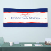 赤，白，青，旗，星，矢， 7月4日 横断幕 (トレードショー)