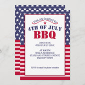 赤 白 青 星 条 USA 国旗 4日7月 バーベキュー 招待状 (正面/裏面)