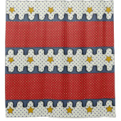 赤、白、青 – 水玉模様、ストライプ星 シャワーカーテン (正面)