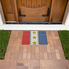 赤、白、青 – 水玉模様、ストライプ星 ドアマット