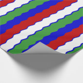 赤、白、青、緑のクリスマスの波ラッピング ラッピングペーパー (角)