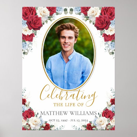 赤 白 青 花の絵 棺 告別式 記念 ポスター (正面)