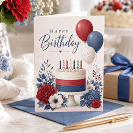 赤 白 青 花 夏 七月 お誕生日おめでとう カード