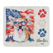 赤 白 青 面白い かわいい チワワ アメリカ国旗 カッティングボード (正面)
