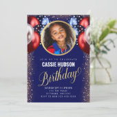 赤 白 青 風船 子ども 誕生日 招待状 (スタンド正面)