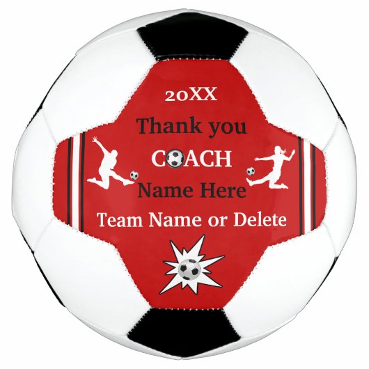 赤、白、黒のサッカーボパーソナライズされたールの贈り物 サッカーボール (正面)