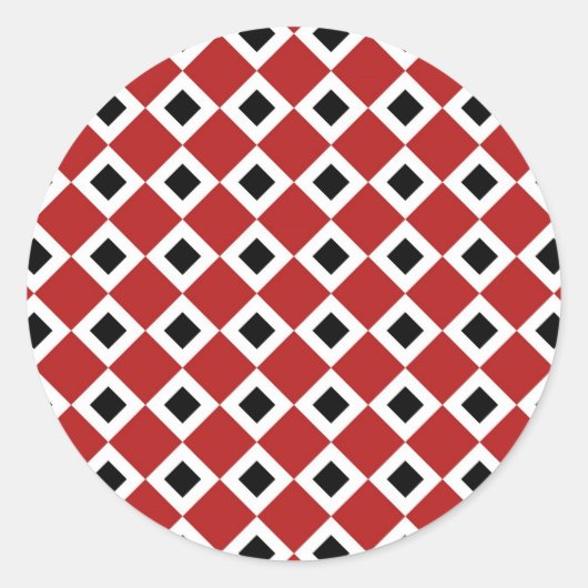 赤、白、黒のダイヤモンドパターン ラウンドシール (正面)