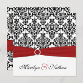 赤、白、黒のダマスクの結婚式招待状 招待状 (正面/裏面)