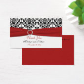 赤、白、黒のダマスクウェディングメッセージカード (デスク)