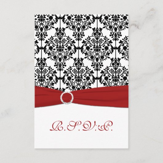 赤、白、黒のダマスク柄返信カード2 出欠カード (正面)