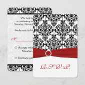 赤、白、黒のダマスク柄返信カード2 出欠カード (正面/裏面)