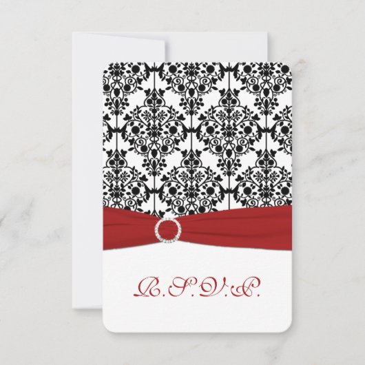 赤、白、黒のダマスク柄返信カード2 出欠カード (正面)