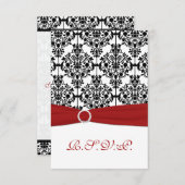 赤、白、黒のダマスク返信カード2 出欠カード (正面/裏面)