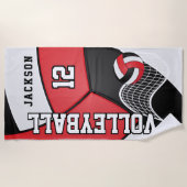 赤、白、黒のバレーボールビーチ ビーチタオル (正面)