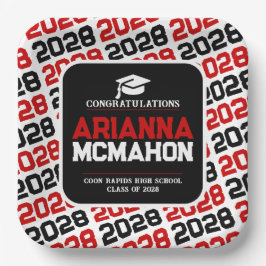 赤・白・黒のパーソナライズされた卒業用紙 ペーパープレート