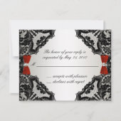 赤、白、黒のレースのウェディングRSVP 出欠カード (正面)