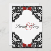 赤、白、黒のレース ウェディング 招待状 (裏面)