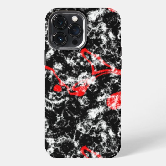 赤、白、黒の大理石の抽象画 iPhoneケース (裏面)