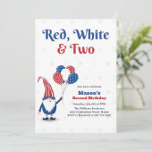 赤、白、2つの7月の子供の第2の誕生日 招待状 (スタンド正面)