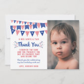 赤、白、2日7月2日の誕生日の写真 サンキューカード (正面)