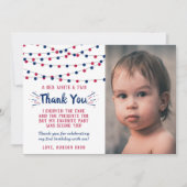 赤、白、2日7月2日の誕生日の写真 サンキューカード (正面)