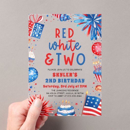 赤、白、2日7月2日の誕生日パーティー アクリル招待状 (インサイチュ (ポータブル))