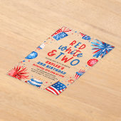 赤、白、2日7月2日の誕生日パーティー アクリル招待状 (レイダウン)