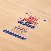 赤、白、2日7月2日の誕生日パーティー アクリル招待状 (レイダウン)