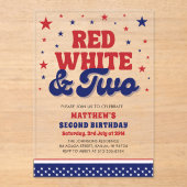 赤、白、2日7月2日の誕生日パーティー アクリル招待状 (正面)