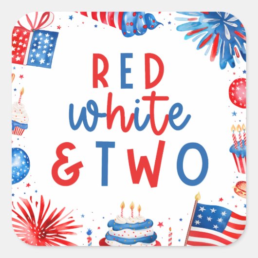 赤、白、2日7月2日の誕生日パーティー スクエアシール (正面)