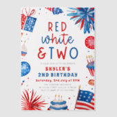 赤、白、2日7月2日の誕生日パーティー ベラム紙招待状 (正面)