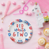 赤、白、2日7月2日の誕生日パーティー ペーパープレート (パーティー)