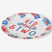 赤、白、2日7月2日の誕生日パーティー ペーパープレート (アングル)