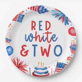 赤、白、2日7月2日の誕生日パーティー ペーパープレート